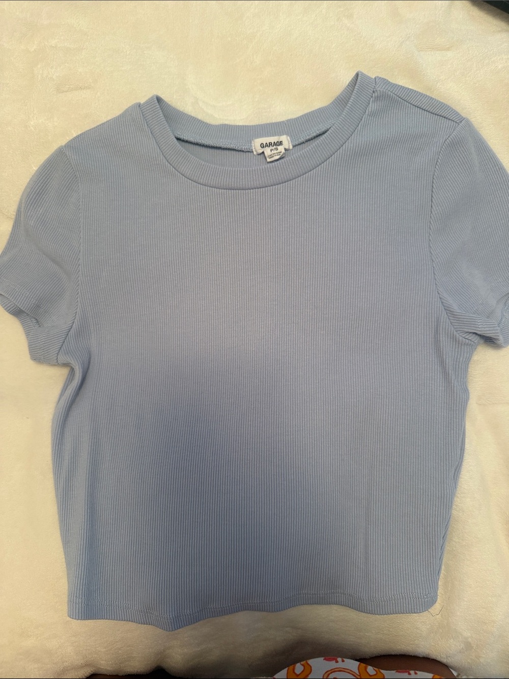 Garage Light Blue Ribbed Crewneck Crop Tee